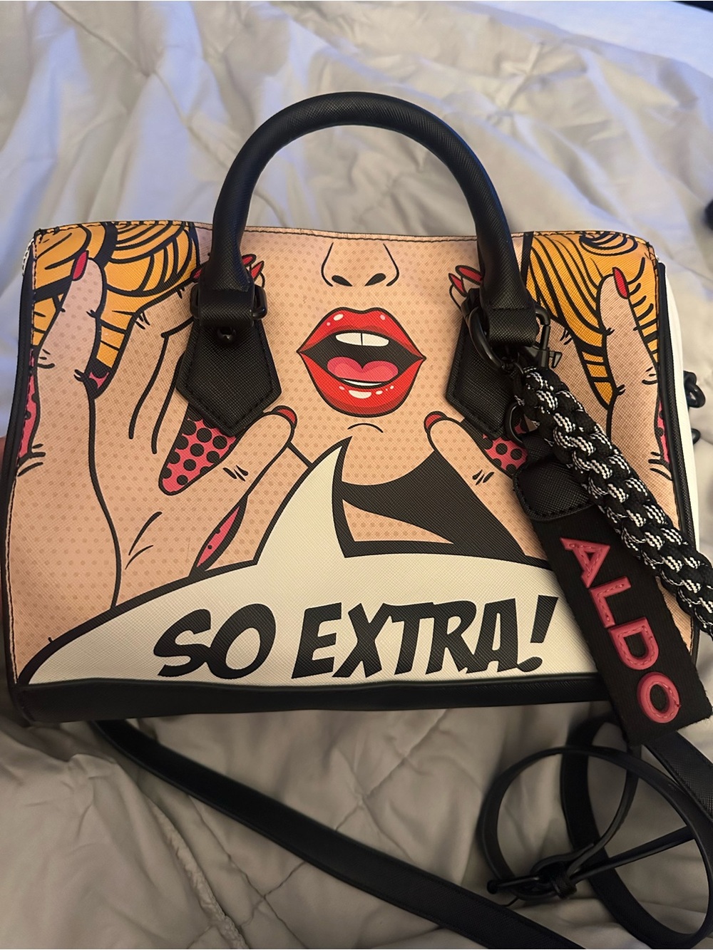 Aldo Pop-Art 'So Extra' Satchel in Red, Black, Yellow & Cream